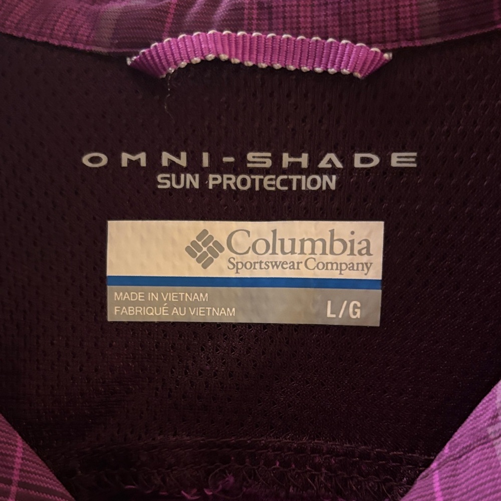 Columbia Purple Plaid Women’s Omni-Shade Shirt Large - Picture 2 of 7
